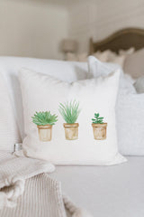 Watercolor Succulents Throw Pillow: Organic Cotton Cushion Cover