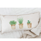 Succulent Lumbar Pillow: Watercolor Potted Plants, Organic Cotton