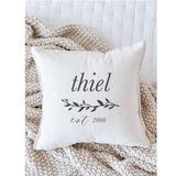 Throw Pillow - Personalized Last Name With Laurel - Meaningful Present, Wedding Gift, Engagement Gift, Organic Cotton, Handmade, Cushion