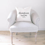 Throw Pillow - Personalized Last Name With Laurel - Meaningful Present, Wedding Gift, Engagement Gift, Organic Cotton, Handmade, Cushion