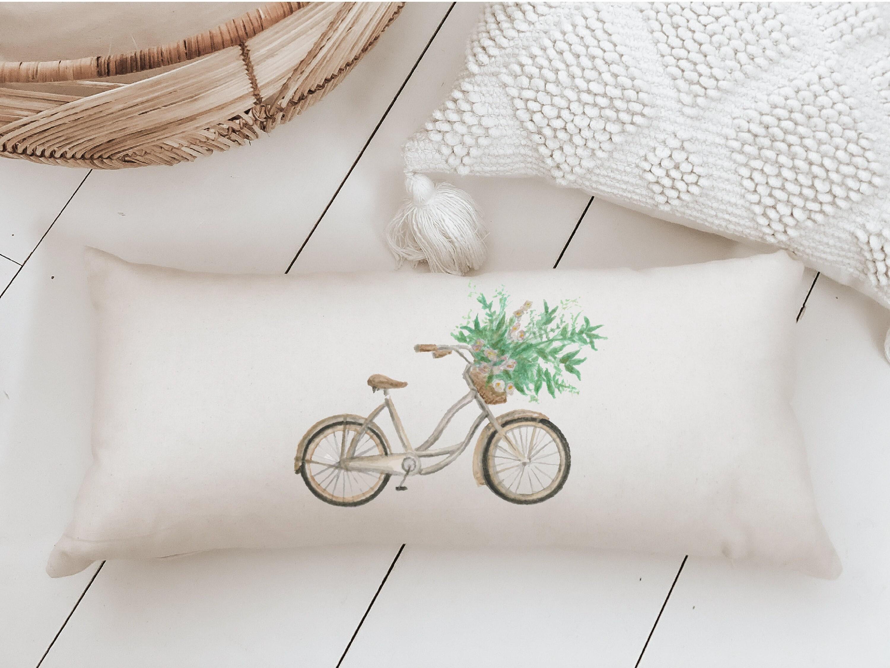 Floral Bike Lumbar Pillow: Organic Cotton Cushion Cover