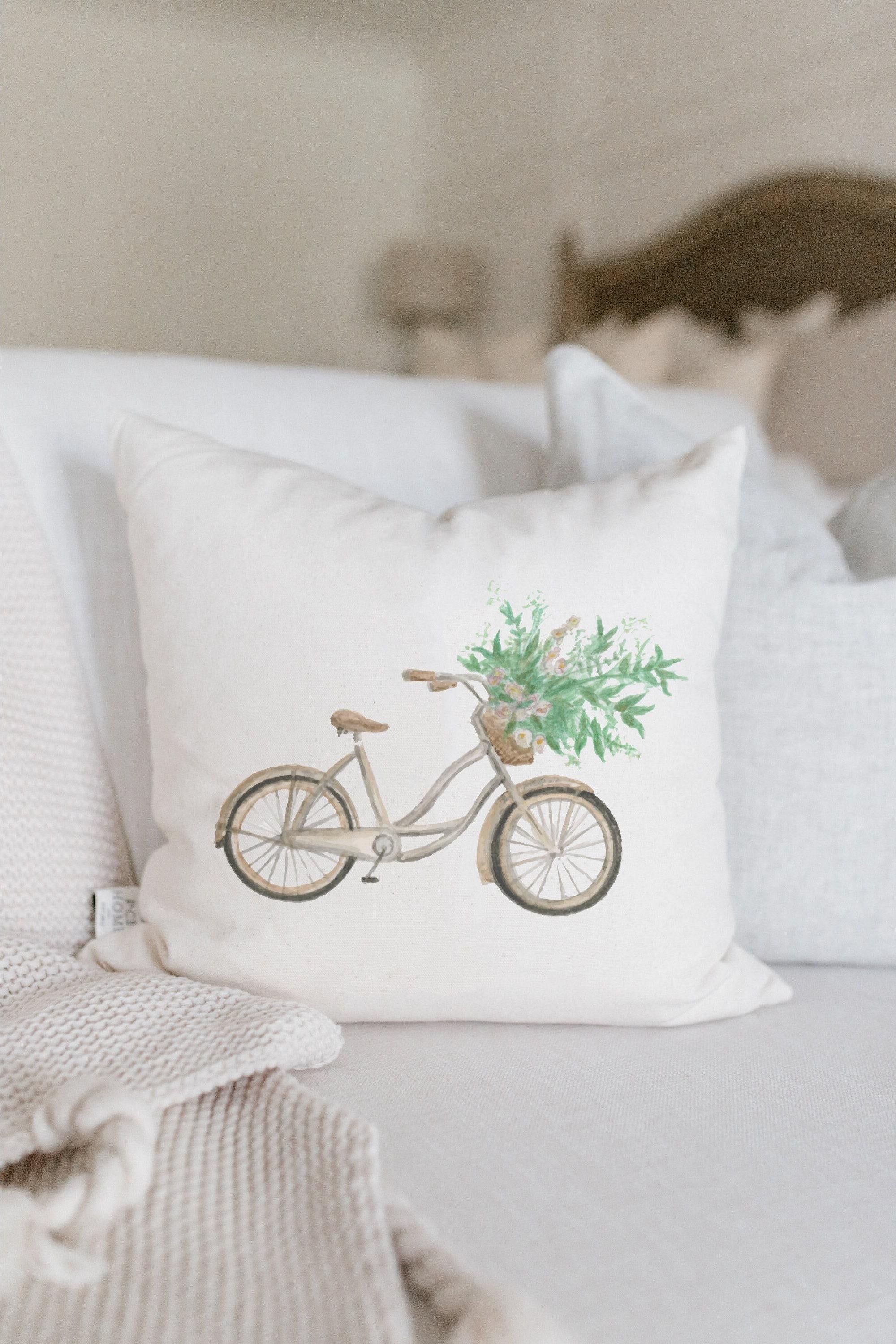 Throw Pillows - Floral Bike Watercolor