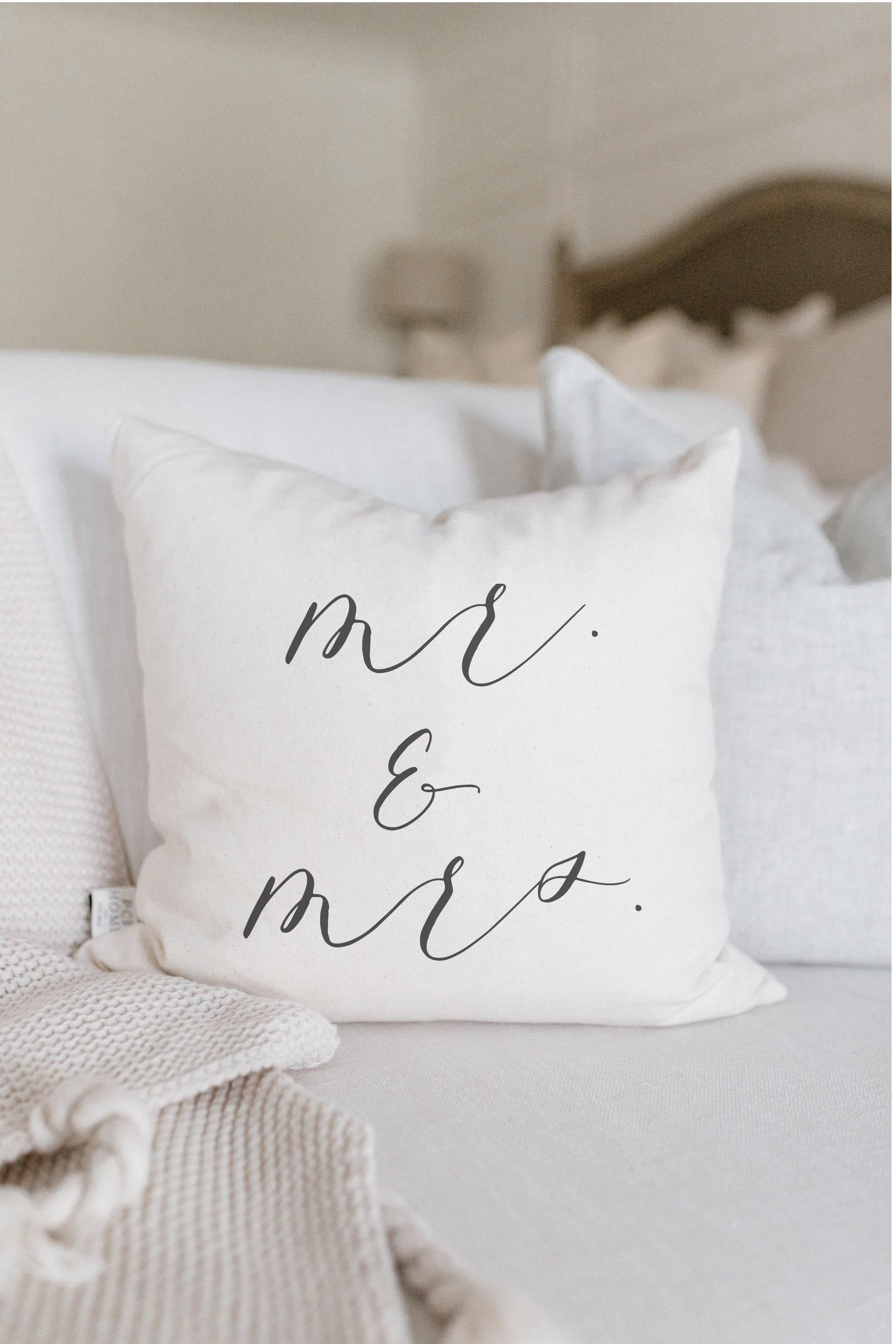 Mr & Mrs Calligraphy Throw Pillow - 100% Organic Cotton