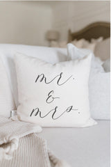 Mr & Mrs Calligraphy Throw Pillow - 100% Organic Cotton