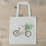 Tote Bag - Flower Bike Basket Watercolor - present, housewarming gift, wedding favor, bridesmaid gift, women's gift