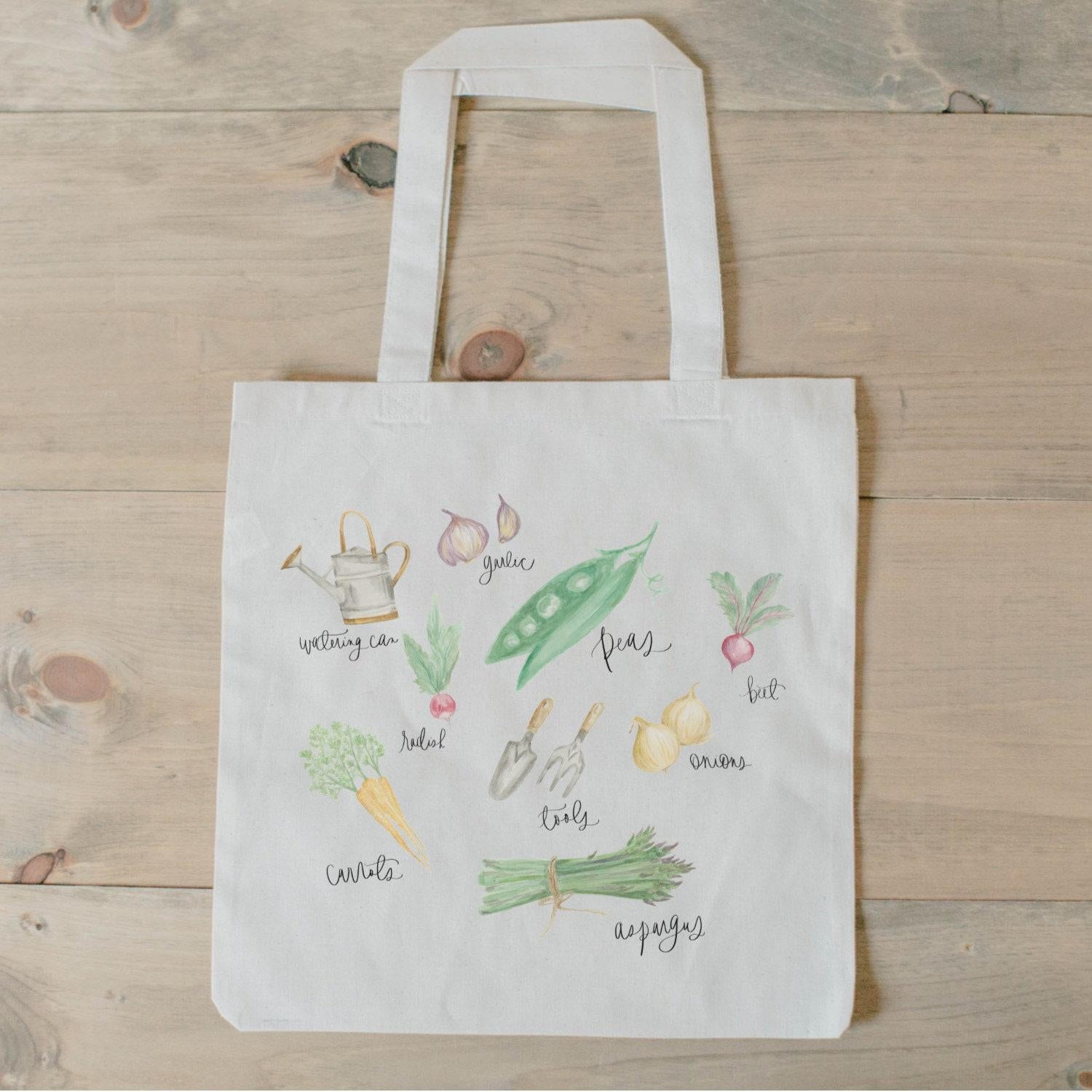 Vegetable Watercolor Tote Bag: Organic Cotton Market Bag