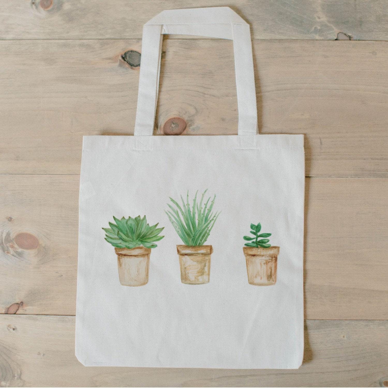 Watercolor Potted Succulents Tote Bag: Organic Cotton
