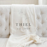 Personalized Last Name Throw Blanket: Organic Cotton Laurel Design