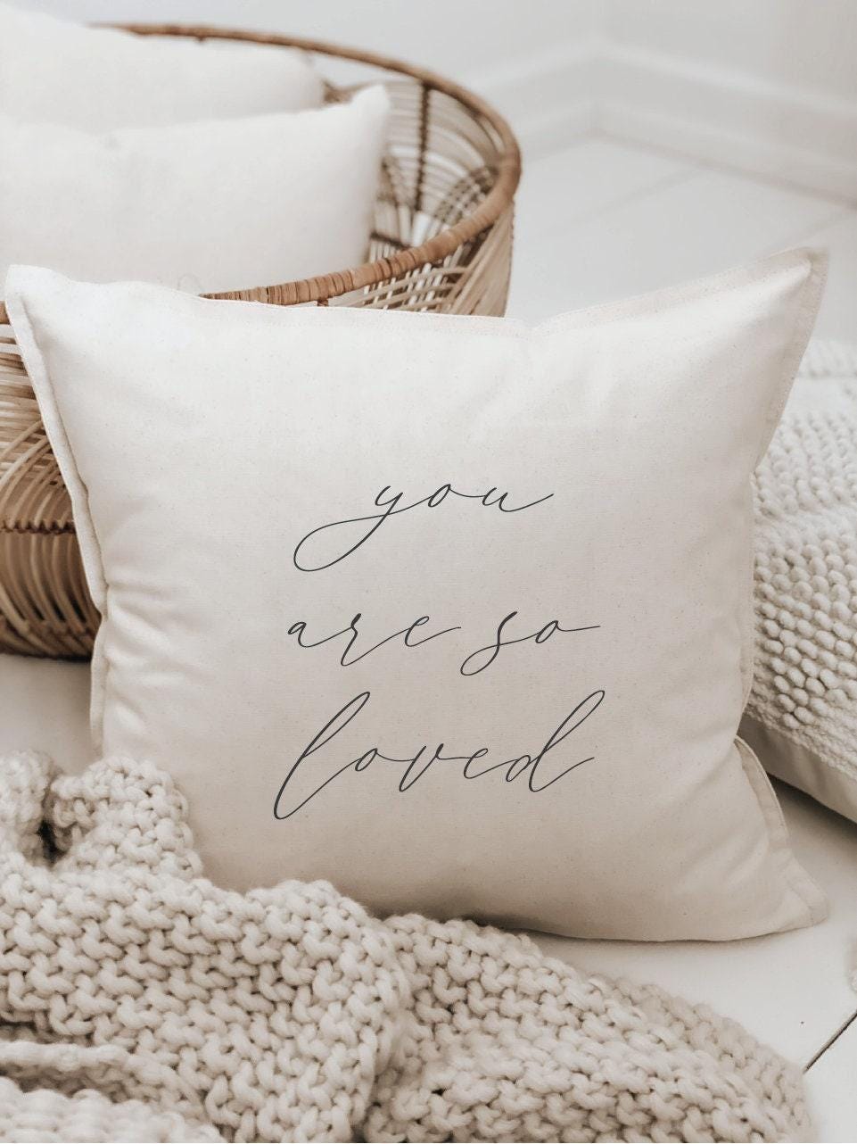 You Are So Loved Throw Pillow: Calligraphy Home Decor