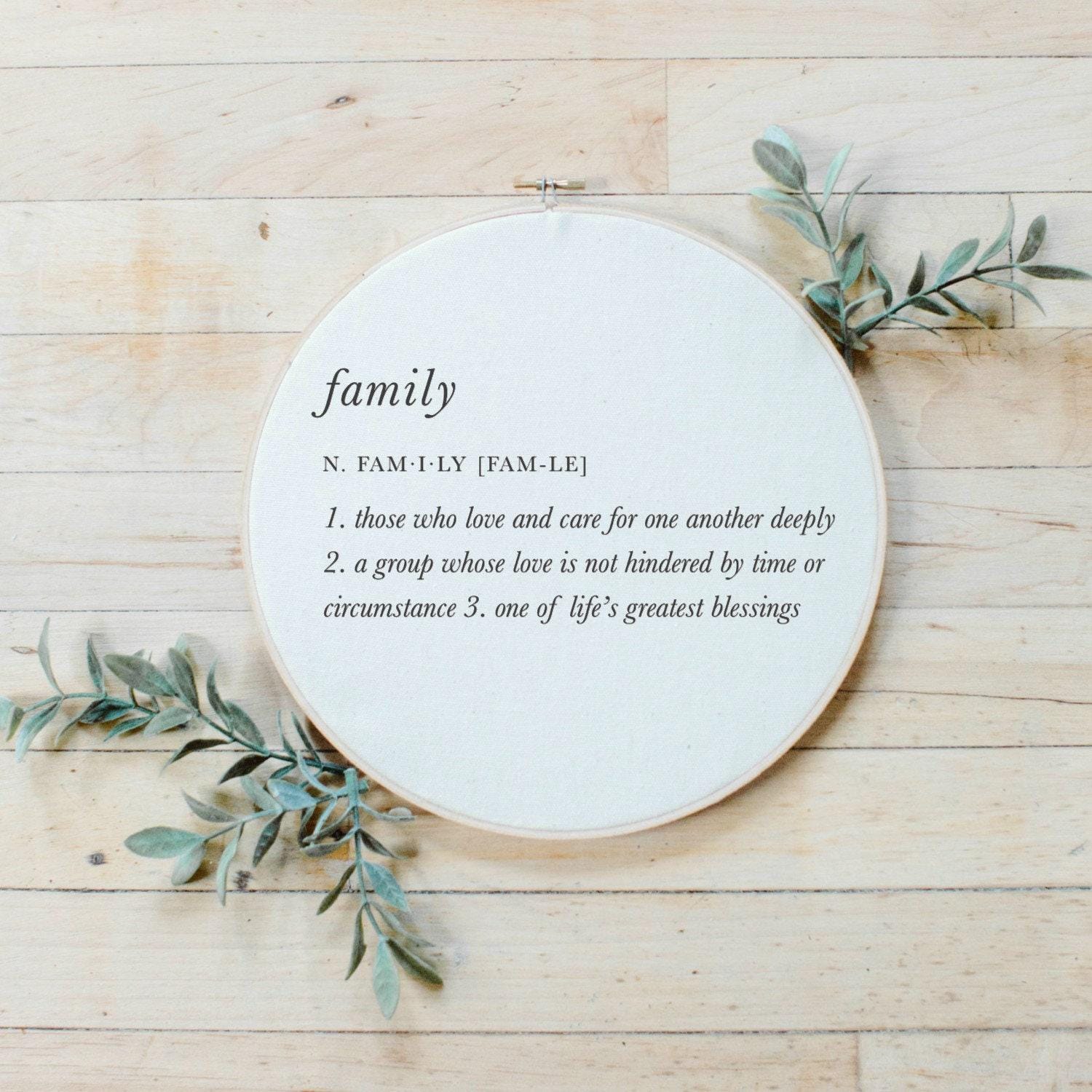 Family Definition Faux Embroidery Hoop: Rustic Farmhouse Decor
