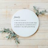 Family Definition Faux Embroidery Hoop: Rustic Farmhouse Decor