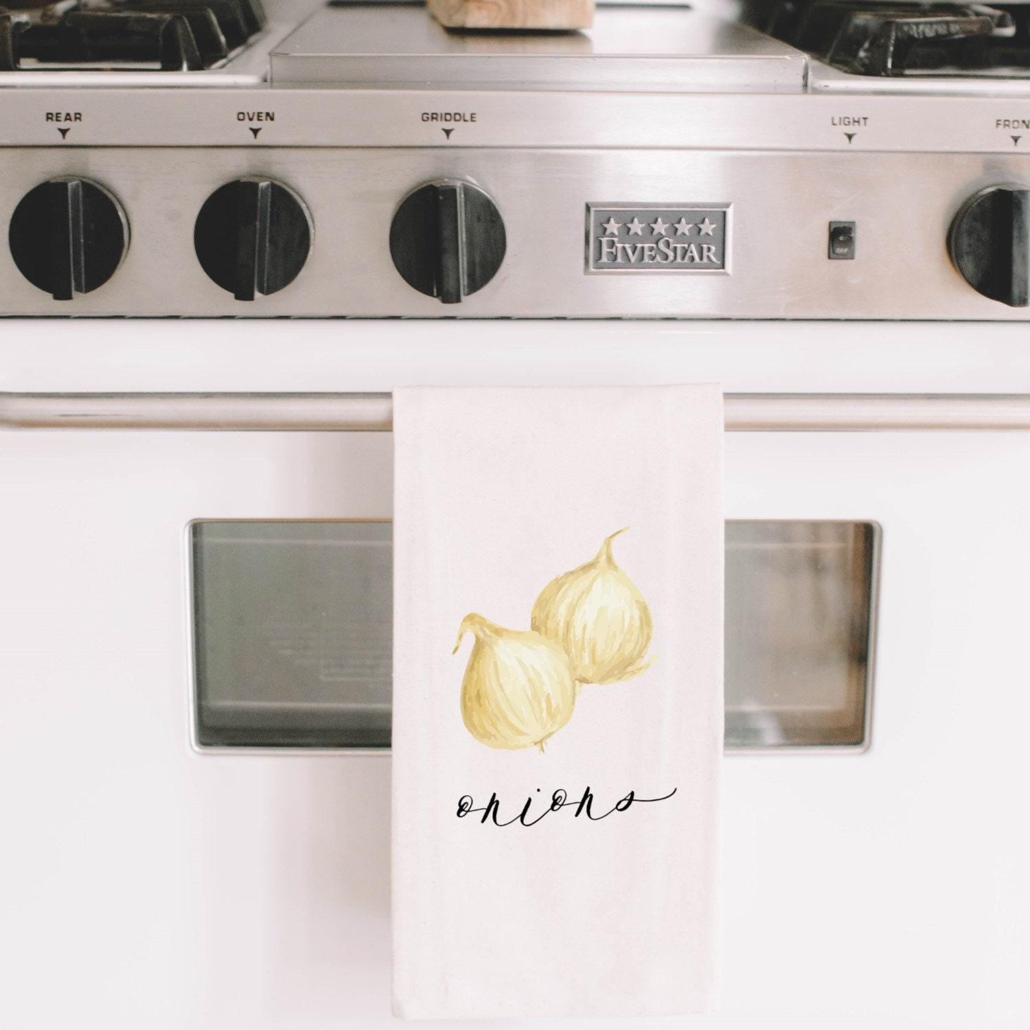 Onions Watercolor Tea Towel: Organic Cotton Kitchen Decor