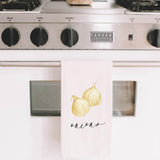 Onions Watercolor Tea Towel: Organic Cotton Kitchen Decor