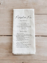 Kitchen Towel - Pumpkin Pie Recipe - autumn decor, housewarming gift, fall kitchen decor, kitchen decor, seasonal gift, calligraphy design