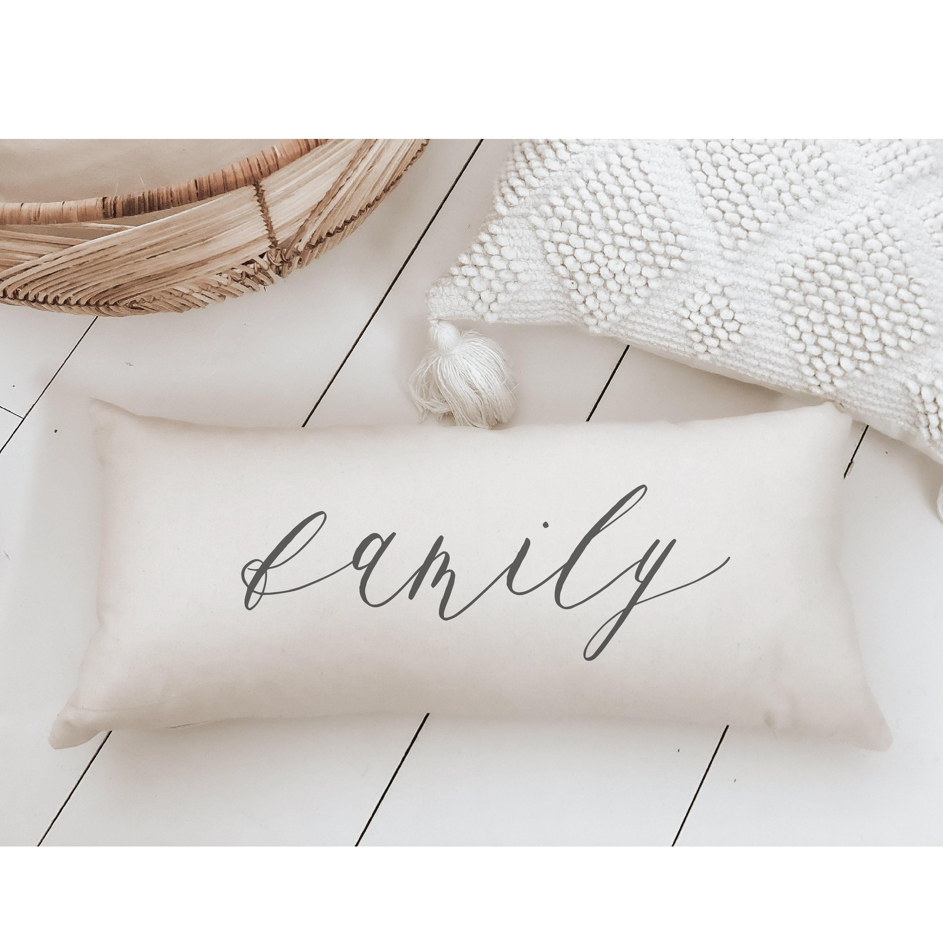 Family Lumbar Pillow: Vintage Farmhouse Style, Handmade Cotton Cushion Cover
