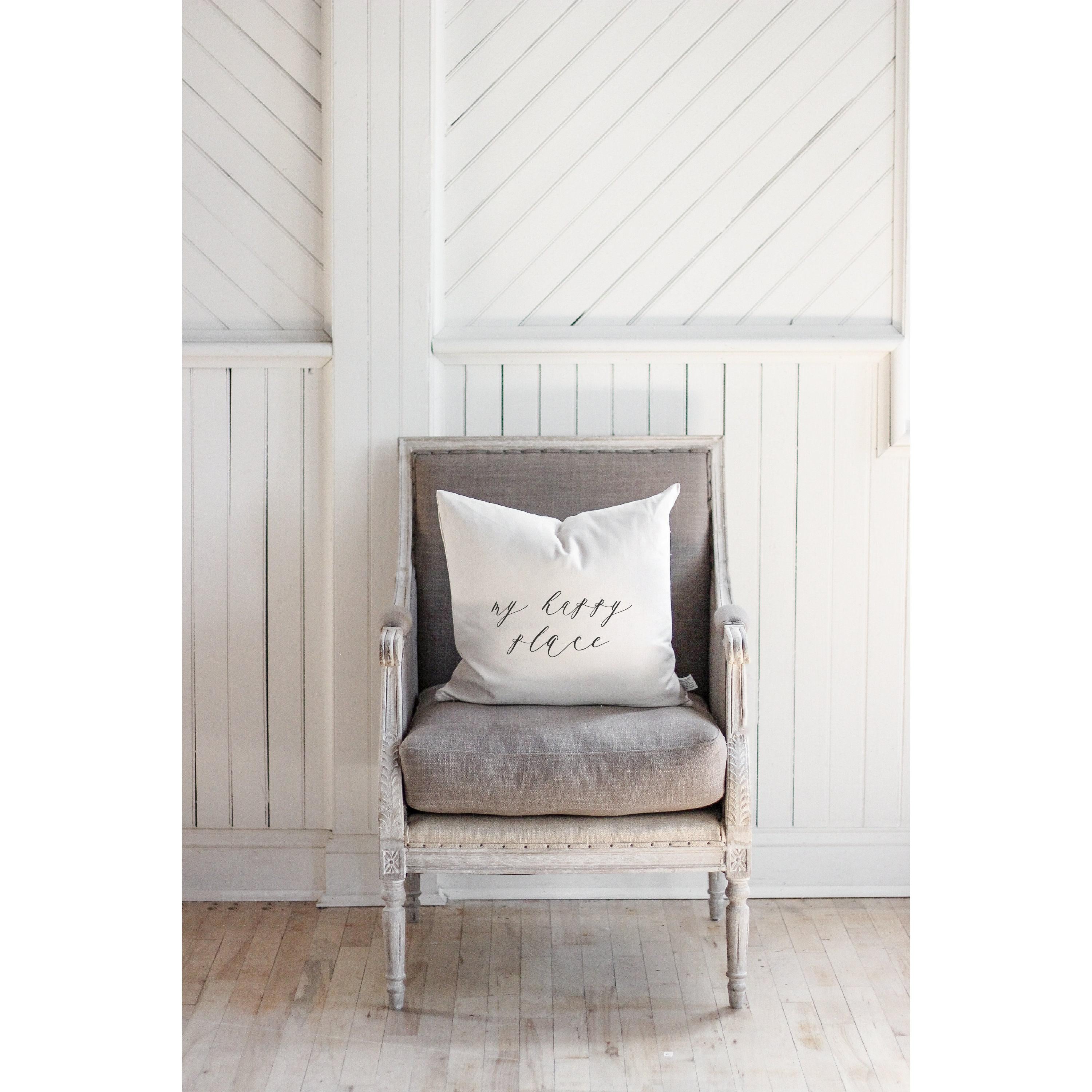 My Happy Place Throw Pillow: Organic Cotton Farmhouse Decor