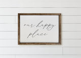 Our Happy Place Wood Framed Sign: Rustic Farmhouse Decor