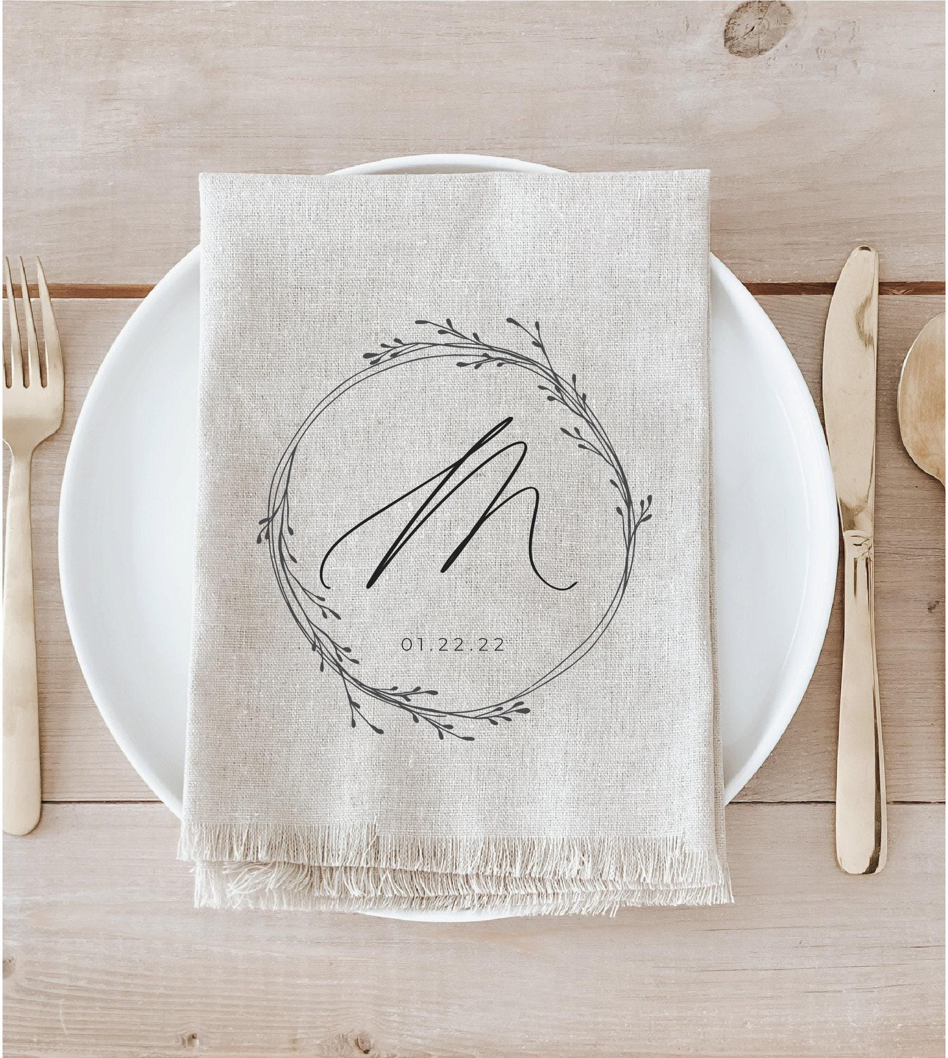Personalized Napkins - Personalized Initial and Date Wreath
