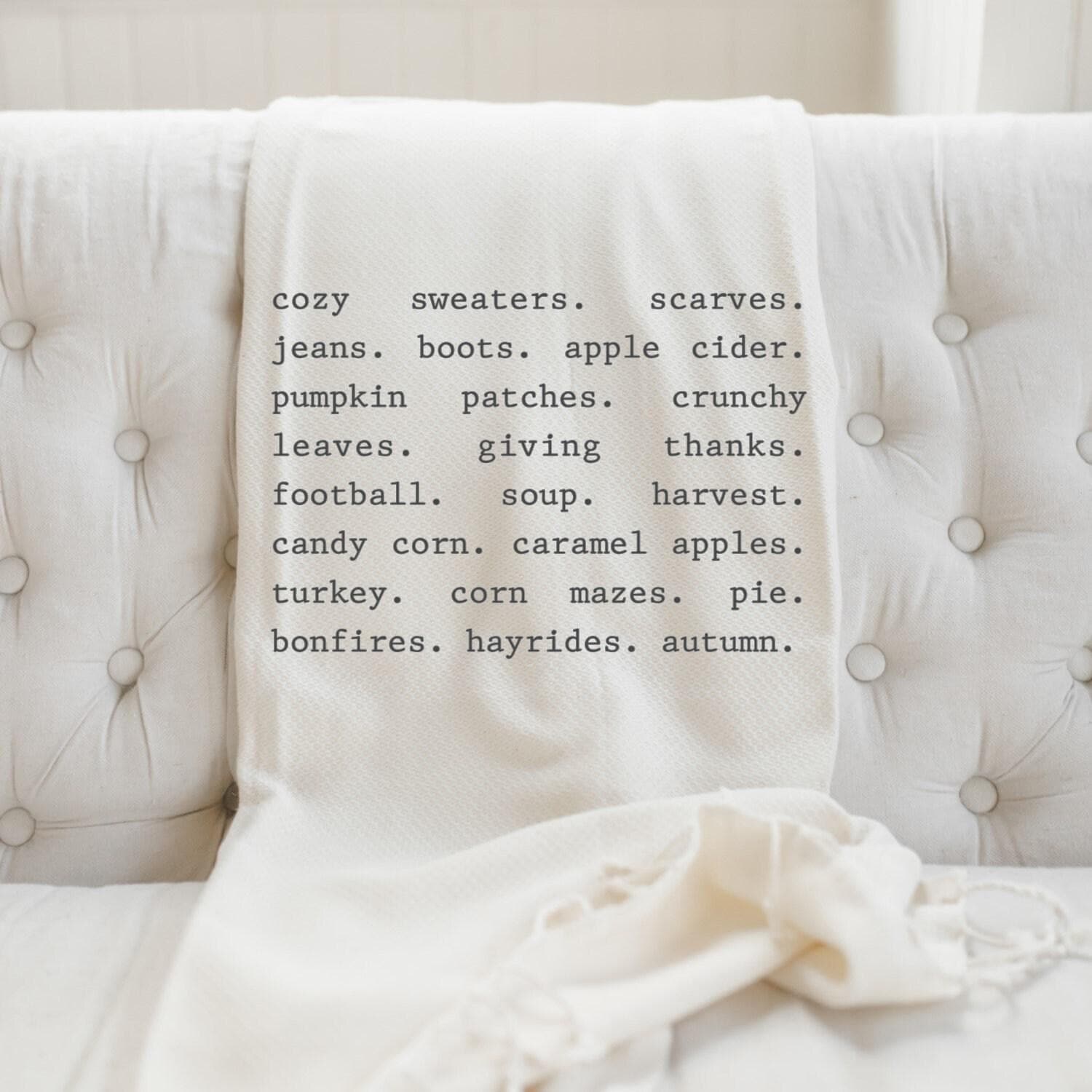 Throw Blanket - Fall Things, housewarming gift, decorative blanket, cozy, fall decor, autumn designs, soft and comfy