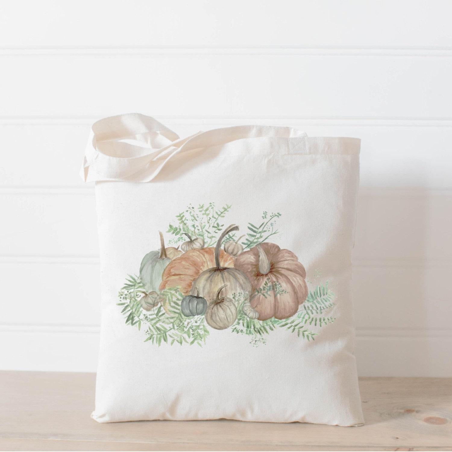 Tote Bag - Pumpkin Bunch Watercolor, fall decor, apple picking, autumn essentials, housewarming gift, lifestyle decor, accessory bag