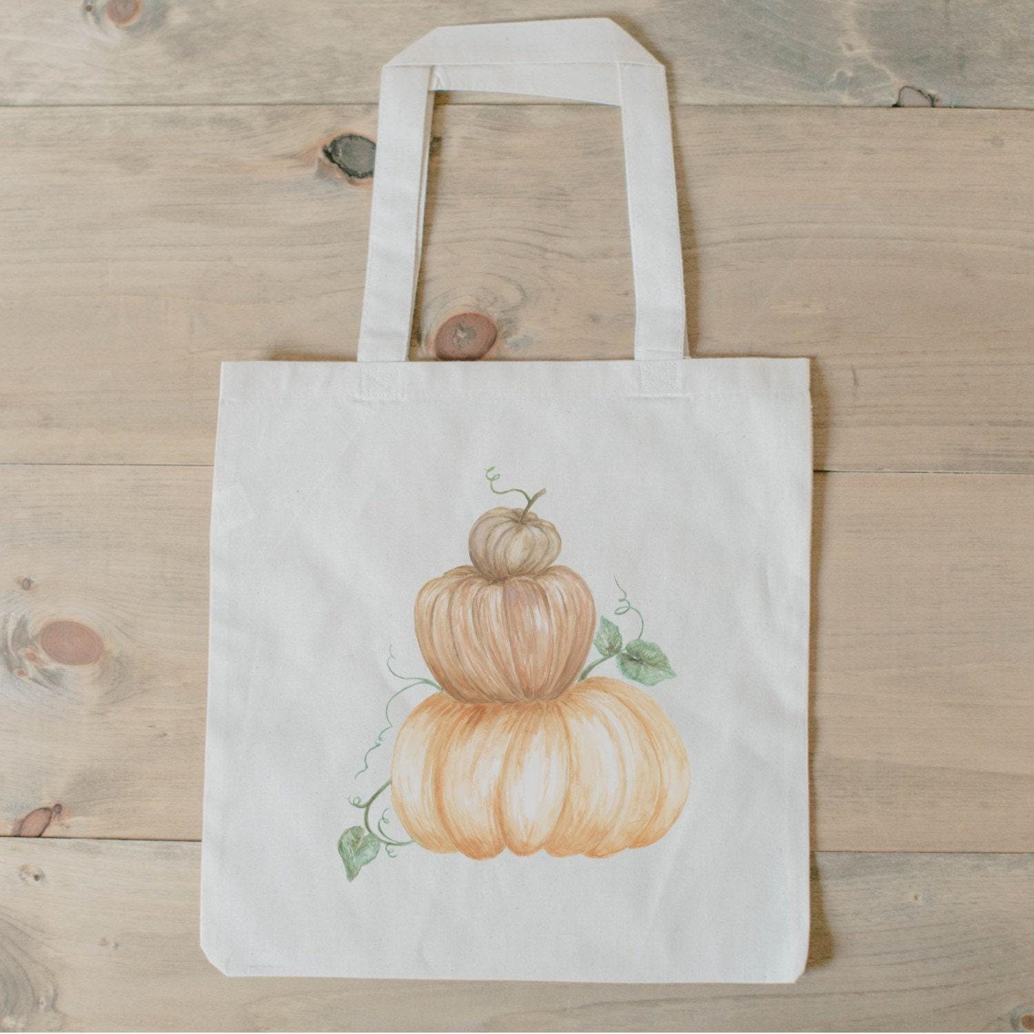 Tote Bag - Pumpkin Stack Watercolor, fall decor, apple picking, autumn essentials, housewarming gift, lifestyle decor, accessory bag