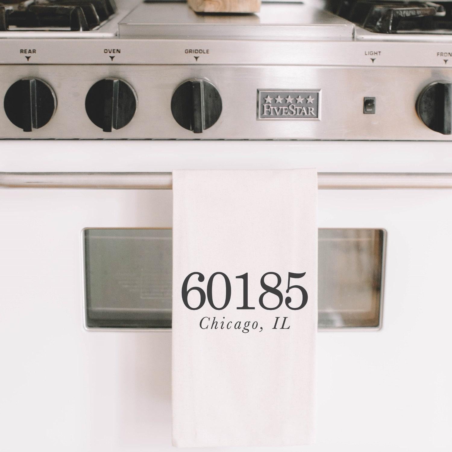 Personalized Zip Code Tea Towel: USA Made Kitchen Decor