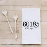 Personalized Zip Code Tea Towel: USA Made Kitchen Decor