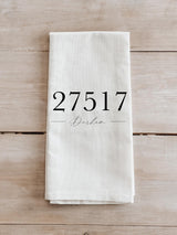 Kitchen Towel - Personalized Zip Code Script - housewarming gift, wedding favor, kitchen decor, anniversary present, calligraphy design