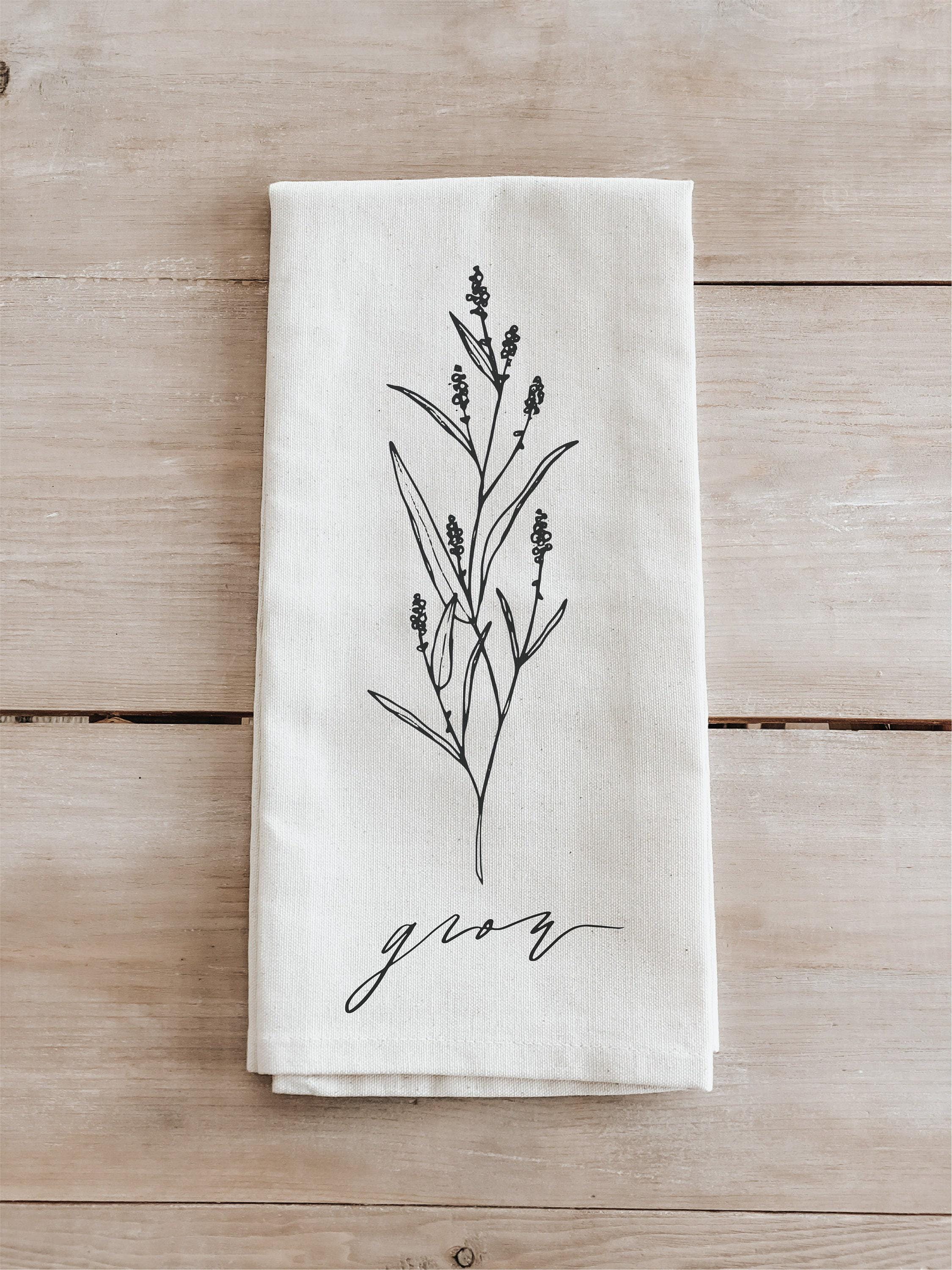 Kitchen Towel - Grow Wildflower - Made in the USA, housewarming gift, wedding favor, kitchen decor, spring decor, calligraphy design