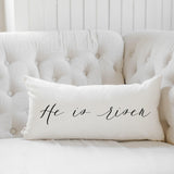 He is Risen Lumbar Pillow: Organic Cotton Calligraphy Easter Decor