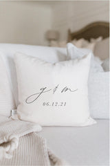 Throw Pillow - Personalized Initials and Date - Handmade in USA, 100% Organic Cotton, Calligraphy Home Decor, wedding gift