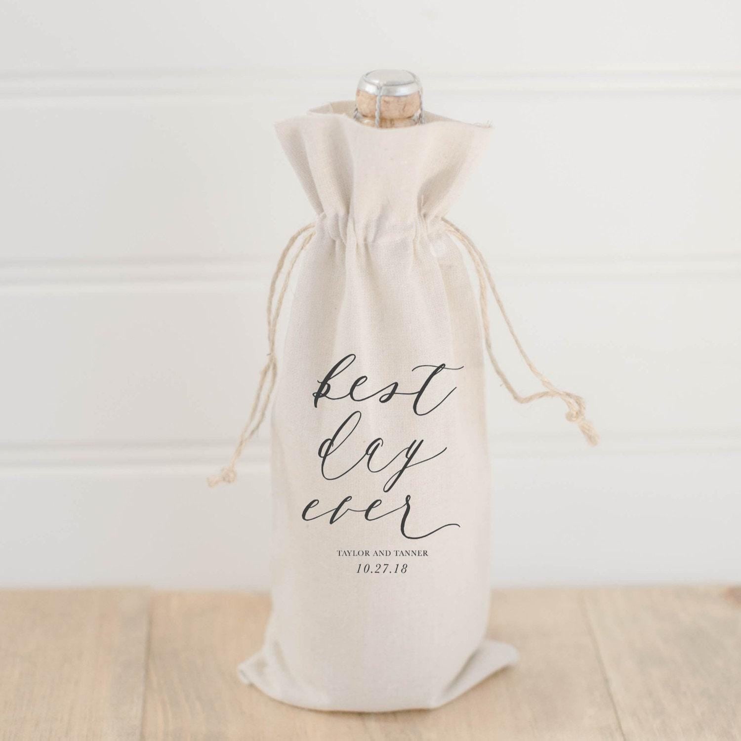 Wine Bag - Personalized Best Day Ever - wedding favor, welcome gift, office gift, special event, workshop gift, client gift, wedding decor