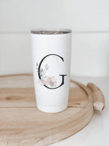Travel Mug - Personalized Floral Initial - mug, coffee lover, tumbler, drinkware, everyday, travel