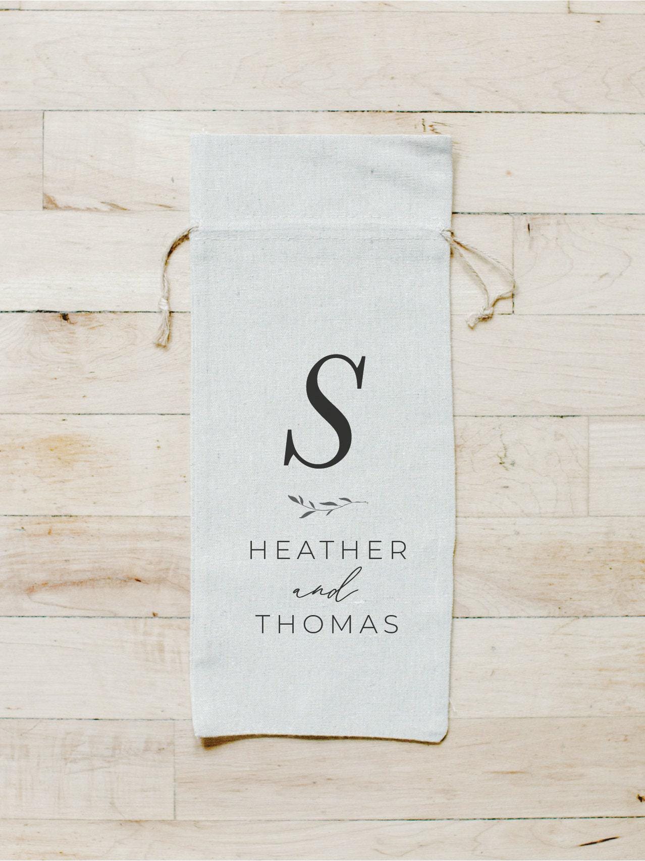 Personalized Linen Wine Bag: Initial & Names, Wedding Favor