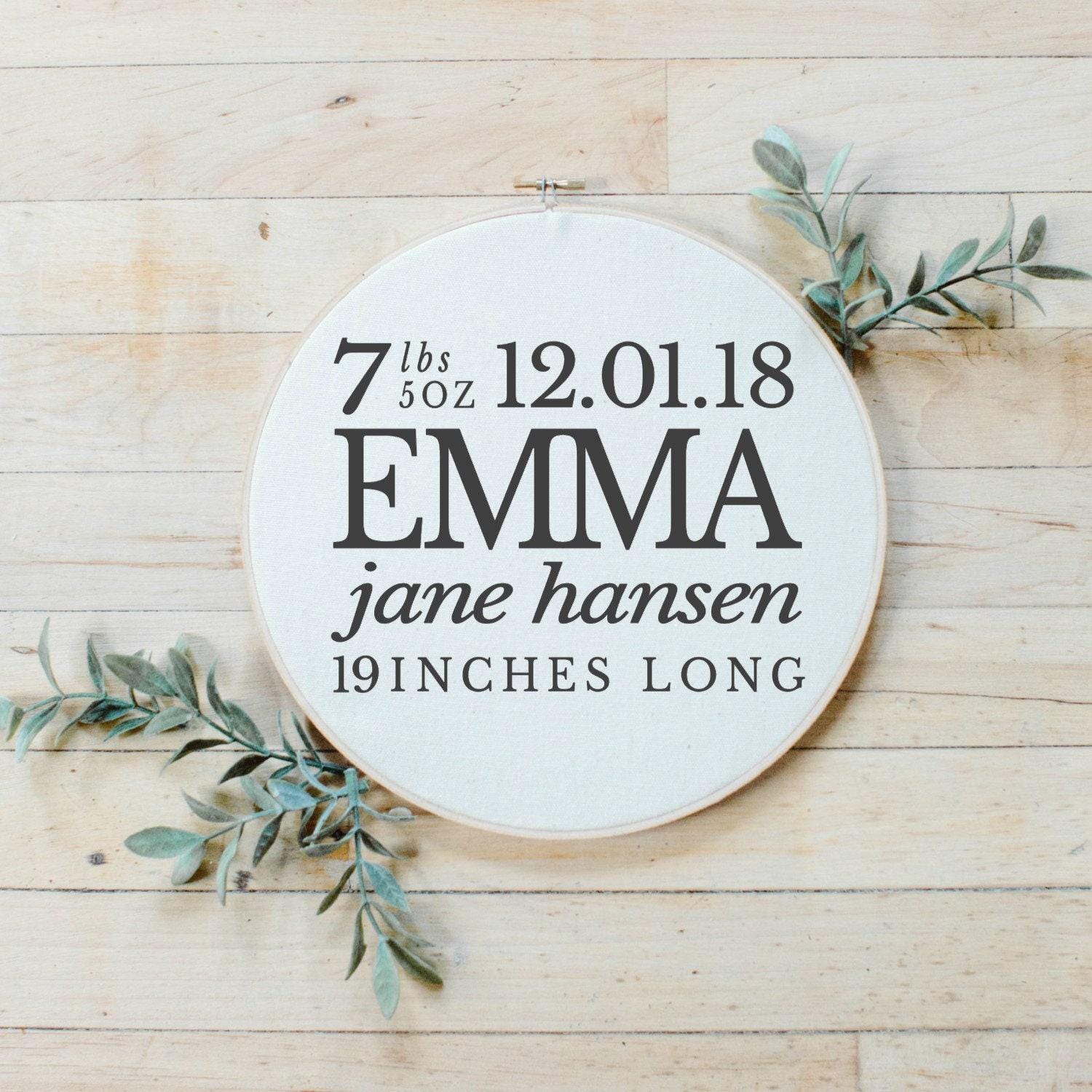 Embroidery Hoop - Personalized Classic Birth Stats
