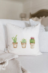 Throw Pillow -  Cactus Watercolor - Summer, Spring, Handmade in USA, 100% Organic Cotton, Home Décor, Housewarming gift, Cushion Cover