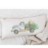 Flower Truck Lumbar Pillow: Watercolor Spring Decor, Handmade Organic Cotton