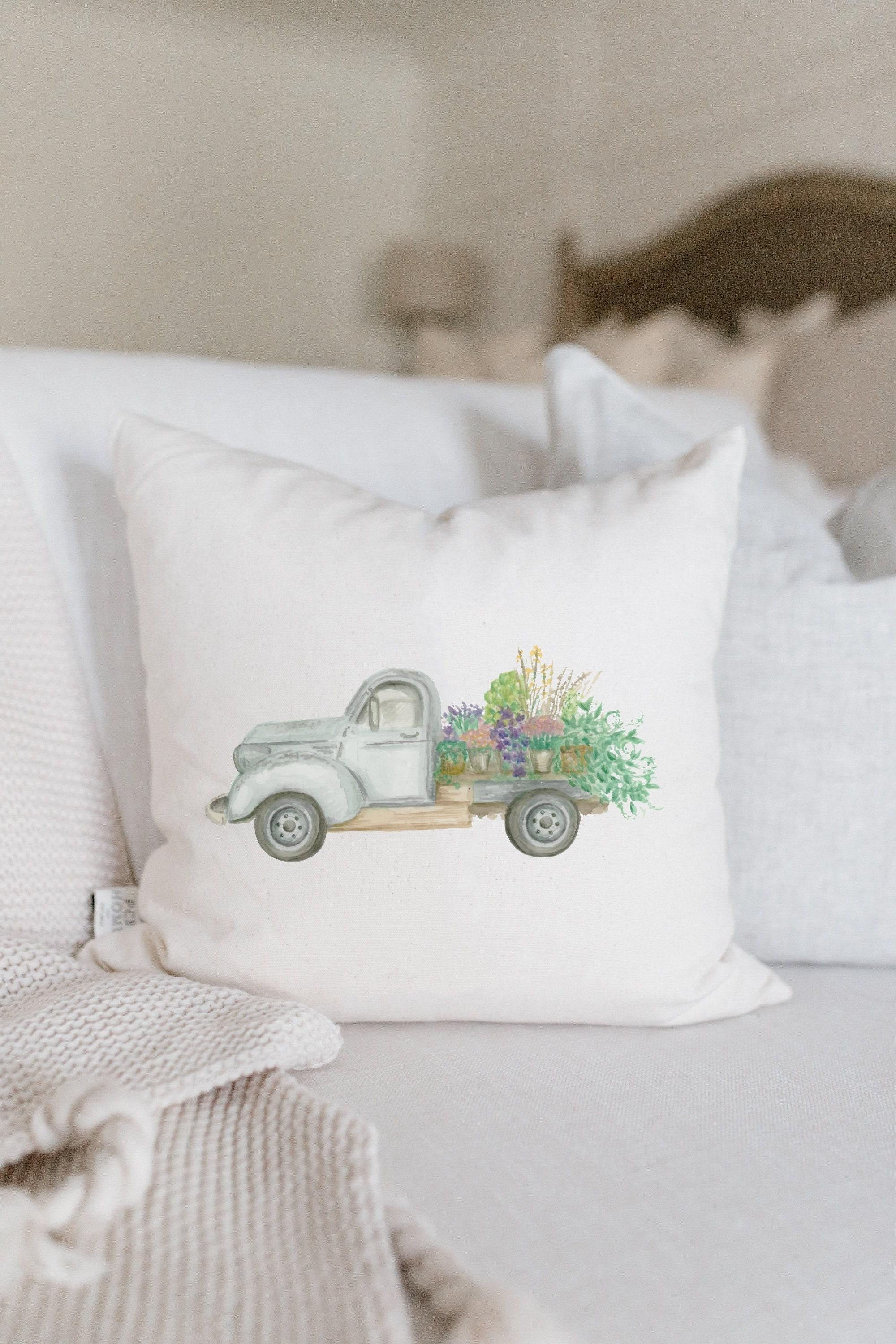 Throw Pillows - Floral Truck Watercolor