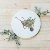 Printed Embroidery Hoop - Wheel Barrow Watercolor, home decor, spring decor, present, housewarming gift, rust decor