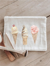 Cosmetic Bag - Ice Cream Cones Watercolor - Handmade in USA, 100% Organic Cotton, Shop Small, Pencil Case, Bridesmaid Gift, Wedding Favor