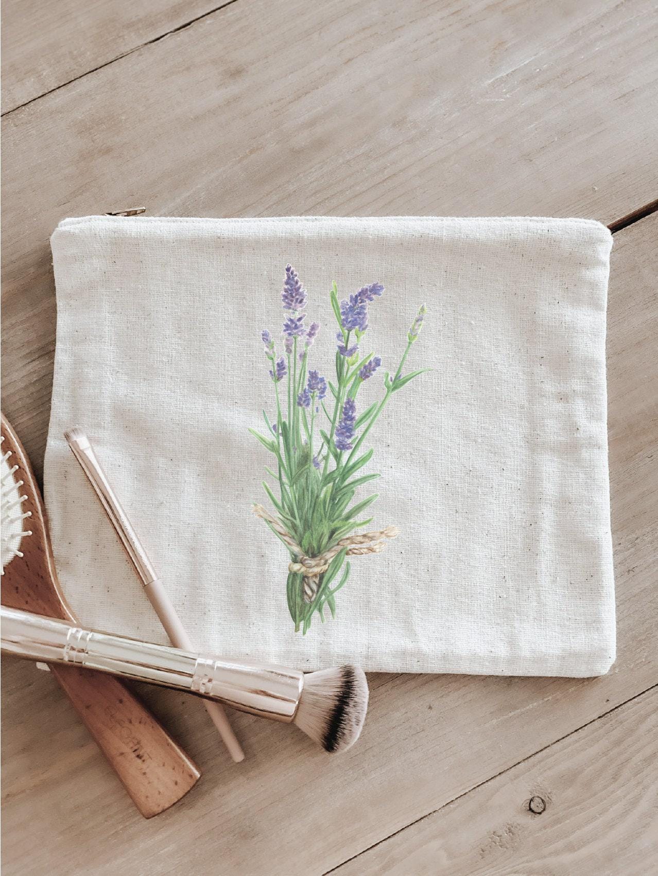 Lavender Watercolor Cosmetic Bag: Handmade Organic Cotton Pencil Case