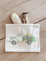 Cosmetic Bag - Floral Truck Watercolor, Handmade in USA, 100% Organic Cotton, Shop Small, Pencil Case, Bridesmaid Gift, Wedding Favor