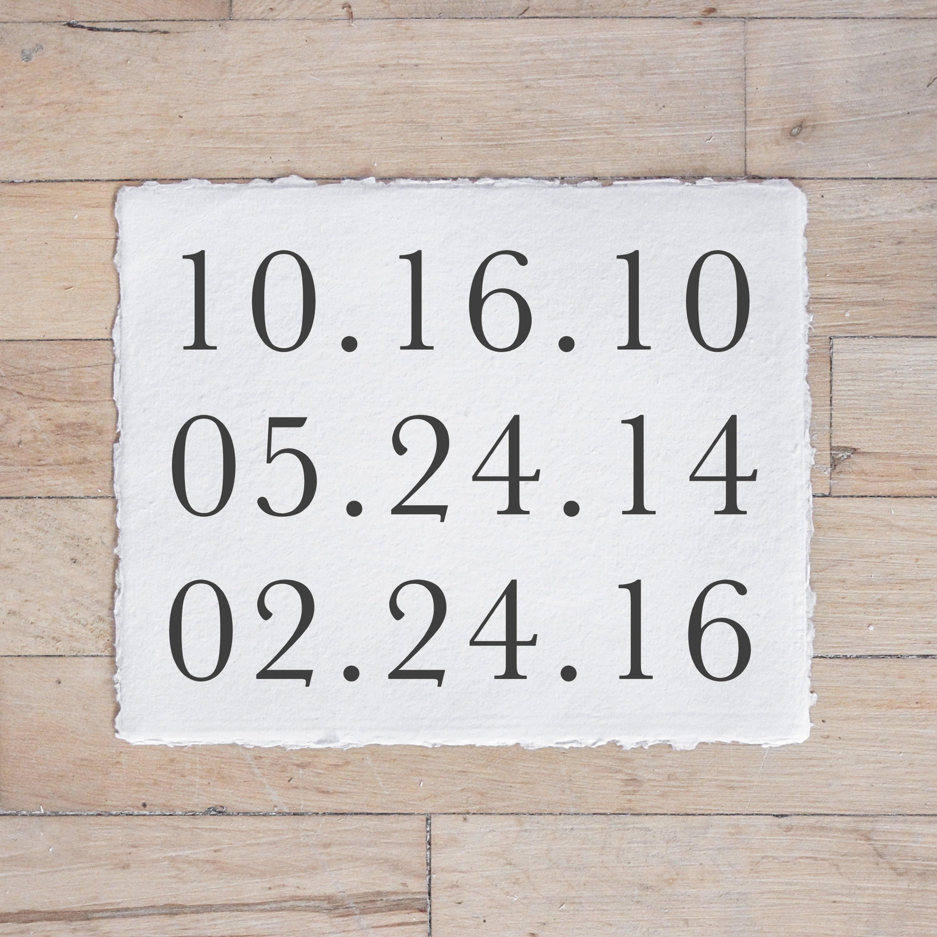Personalized Dates Calligraphy Print: Handmade Paper, Rustic Farmhouse Decor