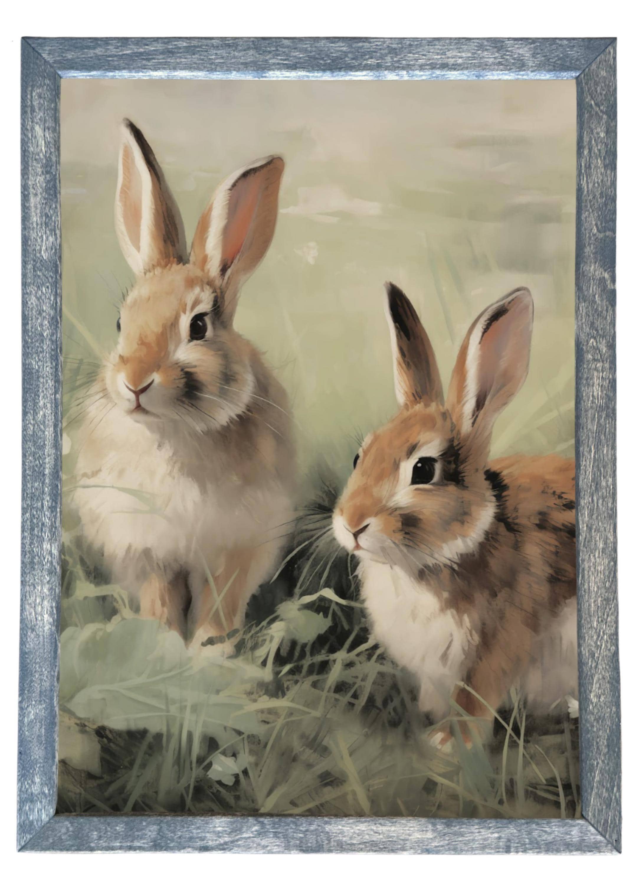Wood Framed Print - Bunnies - Handmade in USA, gallery wall art, framed decor