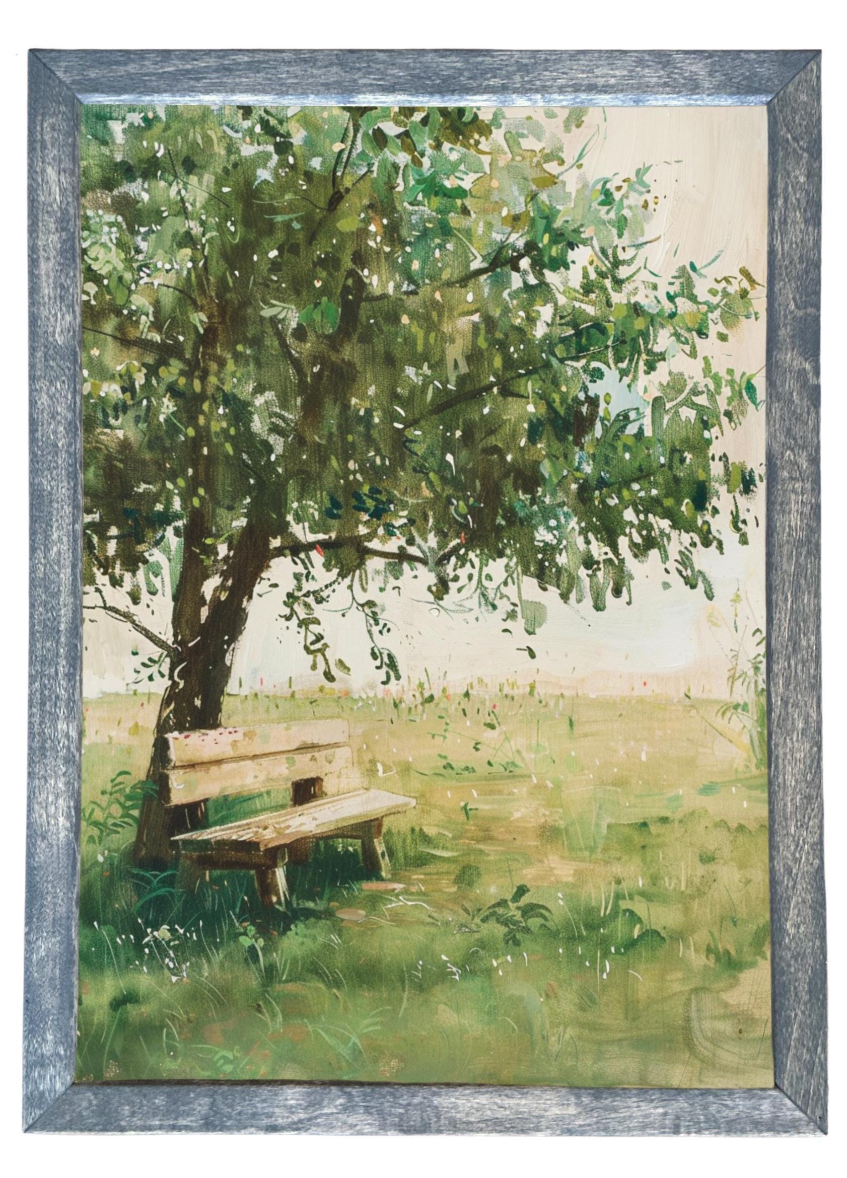 Wood Framed Print - Shaded Bench - Handmade in USA, gallery wall art, framed decor