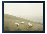 Wood Framed Print - Grazing Sheep - Handmade in USA, gallery wall art, framed decor