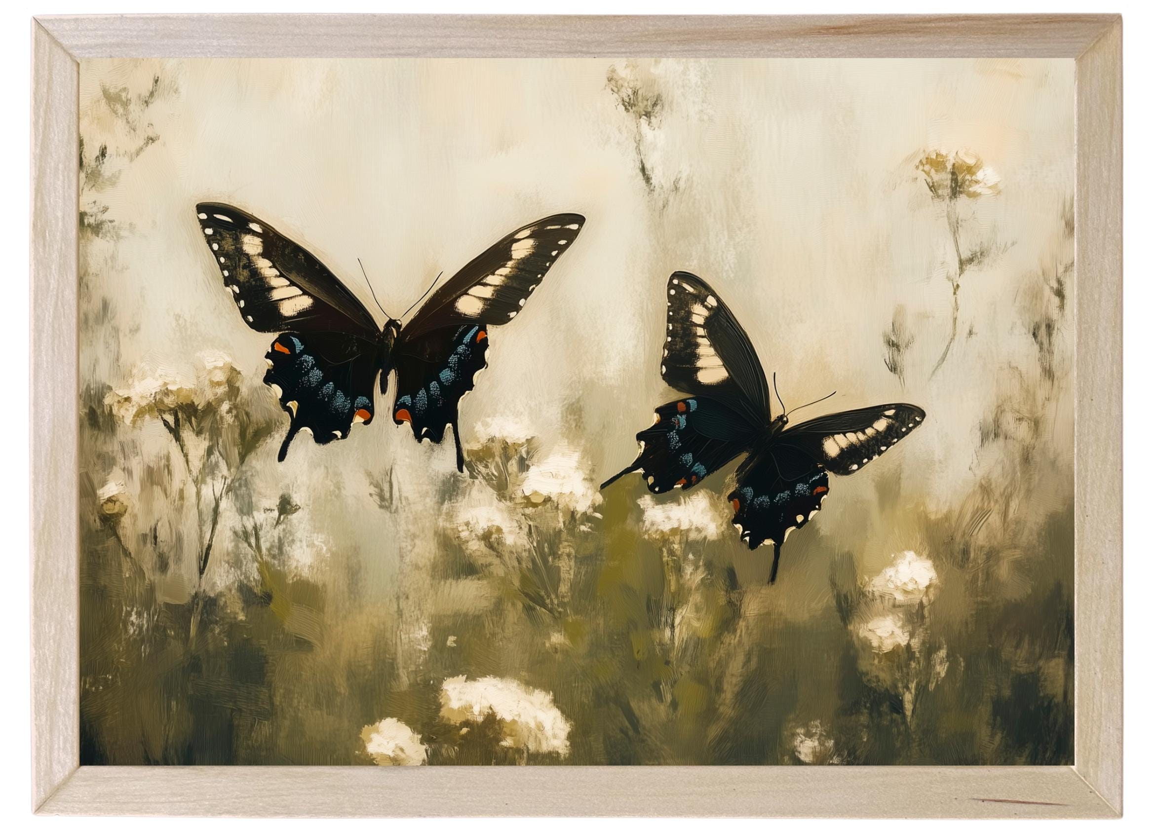 Wood Framed Print - Butterfly Pair - Handmade in USA, gallery wall art, framed decor