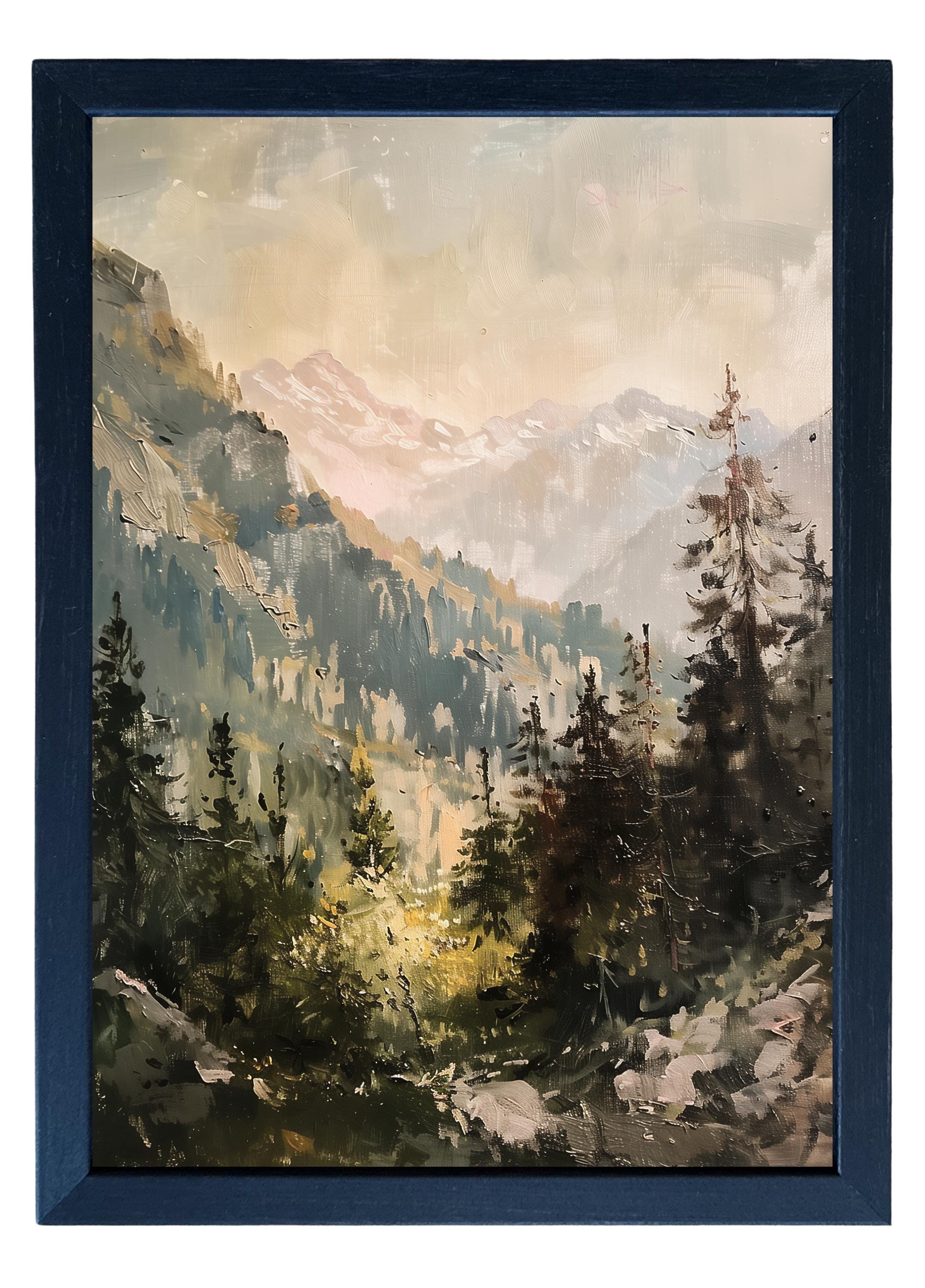 Wood Framed Print - Mountain Scene - Handmade in USA, gallery wall art, holiday wall art, christmas decor, framed decor