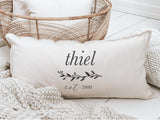 Personalized Lumbar Pillow: Farmhouse Last Name Laurel Design