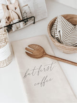 But First Coffee Kitchen Towel: Organic Cotton Calligraphy Decor